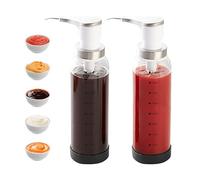 Bocguy Lot de 2 distributeurs de ketchup de 500 ml, distributeur de sirop, bouteille de ketchup, pompe en verre, distributeur de miel, distributeur de pompe à sauce, anti-fuite pour miel, sirop, huile