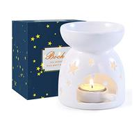 Bochee Bruleur Bougie en Céramique avec Coffret Cadeau, Brûleur Tartelette, Motif étoiles, Aromathérapie, Brûleur Huile Essentielle avec Porte-Bougie, pour Décoration Maison, Méditation, Idée Cadeau