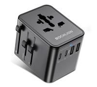 BOCHLION Adaptateur de voyage universel - 17 W - Adaptateur de prise internationale avec 2 USB-C, 2 USB-A - Adaptateur de voyage pour UE USA UK AUS Japon Inde - Noir