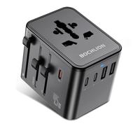 BOCHLION Adaptateur de voyage universel 45 W, adaptateur de prise internationale avec 3 USB-C, 2 USB-A, adaptateur de voyage pour EU, États-Unis, UK, AUS, Japon, Inde, noir