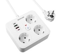 BOCHLION Multiprise avec 4 USB, 3 Prises Multiprise avec Interrupteur et Parafoudre, Prise Multiple Multiprises Murale avec PD20W et QC3.0, Câble 1.8m 3250W/13A pour Bureau Cuisine-Blanc