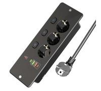 BOCHLION Prise Encastrable de Table avec 4 USB, Multiprise Intégrée 3 Prises avec Interrupteurs Indépendants, PD20W et QC3.0 Charge Multiprise pour Meuble ou Plan de Travail, Câble 1,8 m (Noir)