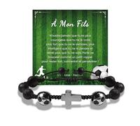 BOCHOI Cadeau Noel Enfant Bracelet Football Croix Perles Garcon Fils Anniversaire 5 6 7 8 9 10 11 12 13 14 15 16 17 18 ans, Cadeaux Noël Original Bijoux Sport Garçon