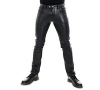 Bockle New 5 BoB Pants Pantalon en Cuir Noir pour Homme | Cuir véritable de vachette, Aniline, Braguette à boutons, Style jean en cuir