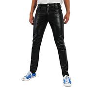 Bockle - Tube Lamb Sexy Agneau Pantalon en Cuir Noir pour Homme Casual Fermeture Bouton, Size: W33/L36