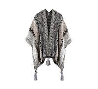 BOCOSO Poncho en tricot pour femme, cardigan tricoté avec franges pour l'automne et l'hiver, Motif gris.