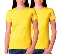BOD HOME, Lot de 1 ou 2 t-shirts à manches courtes pour femme, 100 % coton, léger et respirant avec col rond, huit couleurs, t-shirt basique confortable, décontracté, tailles S, M, L, XL, XXL, jaune,