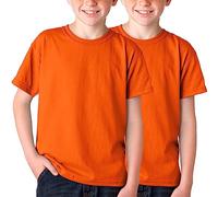 BOD HOME, Lot de 1 ou 2 t-shirts pour enfant/unisexe à manches courtes 100 % coton, col rond pour enfants, variété de couleurs unies, doux, confortable, polyvalent, tailles de 5 à 15 ans, orange, 14