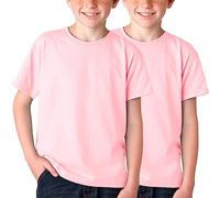 BOD HOME, Lot de 1 ou 2 t-shirts pour enfant/unisexe à manches courtes 100 % coton, col rond pour enfants, variété de couleurs unies, doux, confortable, polyvalent, tailles de 5 à 15 ans, rose, 5 ans