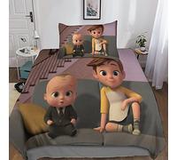 BODAHL Baby Boss Impression 3D Animation Housse De Couettes Microfibre Ensemble Trois Pièces avec Fermeture Éclair Literie Convient Aux Garçons Et Aux Filles Single(135x200cm)
