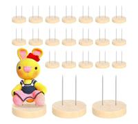 Boddceto 24 Pièces Support de Poupée au Crochet Double Aiguille en Acier Support de Poupée en Feutre Animal Poupée Jouet Base en Bois Support Figurine d'action Support