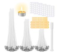 Boddceto Mèches de Bougie pour la Fabrication de Bougies, Autocollants pour Mèches de Bougies, Dispositif de Centrage de Mèche de Bougie en Bois, Mèche en Coton Pré-Ciré