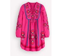 Boden Boden Pink Pia Linen Blend Yoke Dress Pink EU 46 Regular (UK 18 R)