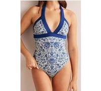 Boden Ithaca Halter Swimsuit Ivory, Lake Blue Gardenia Taille: 20L | Maillots une pièce Outlet | Femme | Bleu