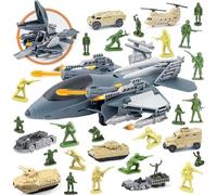Boderam Transport Militaire Avion Cargo Voiture Jouet Set Char Militaire hélicoptère Voiture, armée Homme Soldat Combat Jouet Figurine Cadeau pour 3 4 5 6 7 8 Ans garçon Fille