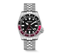 BODERRY Montre de plongée automatique en titane étanche à 200 m avec mouvement automatique GMT et bracelet en titane - Amiral, Noir , Sport