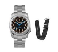 BODERRY Montre militaire automatique en titane pour homme 40 mm Fonction jour Date Étanche jusqu'à 100 m Bracelet en titane Mouvement mécanique japonais et couronne vissée, Vintage Noir, Sports de