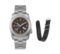 BODERRY Montre militaire automatique en titane pour homme 40 mm Fonction jour Date Étanche jusqu'à 100 m Bracelet en titane Mouvement mécanique japonais et couronne vissée, Gris volcanique, Sports de