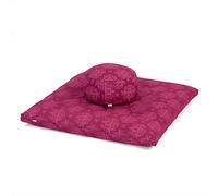 Bodhi Kit de méditation | Collection Maharaja | Tapis de méditation (zabuton) & coussin de méditation Rondo avec rembourrage en épeautre | Housse en coton | Tapis de méditation (Lotus/Berry)