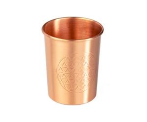 Bodhi Lot de 2 gobelets en cuivre - Ayurveda - En cuivre pur - Volume : 250 ml - Gobelet à eau avec finition design - Gobelet en métal durable - Fleur de vie