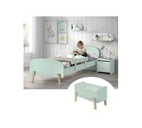 BODHI MINT - Lit 90x200cm avec Barrière + Chevet + Coffre + Etagères -