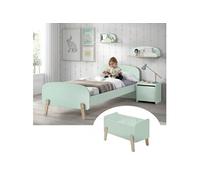 BODHI MINT - Lit 90x200cm + Chevet + Coffre + Etagères -