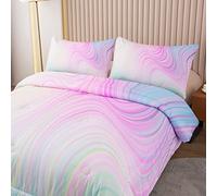 Bodhi Parure de lit 2 pièces avec Couette en marbre coloré pour Fille - Aquarelle Rose Pastel, Bleu, Violet - Literie en marbre Vif pour Fille (lit Simple)