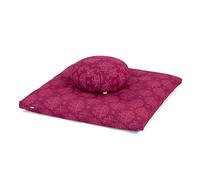 Bodhi Set de méditation | Collection Maharaja | Tapis de méditation (Zabuton) & Coussin de méditation Zafu avec garnissage d'épeautre | Housse en coton | Support pour la méditation (Lotus/Berry)