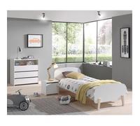 BODHI WHITE - Lit 90x200cm + Chevet + Commode - Altobuy Blanc