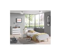BODHI WHITE - Lit 90x200cm + Chevet + Commode - Altobuy Blanc