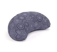 Bodhi Yogi Collection Maharaja Coussin de méditation en forme de croissant de lune, garni de cosses de sarrasin, avec housse amovible en coton, housse à motif, Bleu foncé/MANDALA