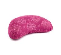 Bodhi Yogi Collection Maharaja Coussin de méditation en forme de croissant de lune, garni de cosses de sarrasin, avec housse amovible en coton, housse à motif, Framboise/Lotus