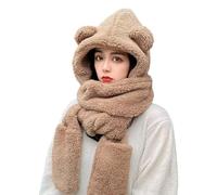 Bodhi2000 Bonnet d'hiver en peluche pour femme en forme d'oreille d'ours 3 en 1 écharpe gants ensemble chaud décontracté en polaire cache-cou tendance, kaki, taille unique
