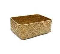 Bodhi2000 panier en paille naturelle, boîte de rangement rectangulaire, cadeau, décoration, étagère, articles divers, jaune, taille S