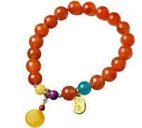 BODHIS Bracelet, Bracelet en Agate Rouge du Sud, Perles Rondes de 9 mm, Porte-Bonheur pour Femme, Breloques en Ambre, Cristaux Reiki