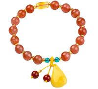 BODHIS Bracelet, Bracelet en Agate Rouge du Sud, Perles Rondes de 9 mm, Porte-Bonheur pour Femme, Breloques en Ambre, Cristaux Reiki