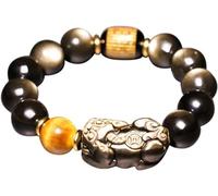 BODHIS Bracelet en Obsidienne Noire, Bracelet de Richesse Pi Yao, Bracelet en Cristal Reiki en Pierre d'œil de Tigre, Bracelet Spirituel Ch