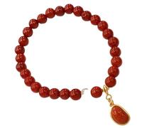BODHIS Bracelet en Pierre Naturelle d'agate Rouge, 6 mm, Perles de Cristal, Porte-Bonheur, CR