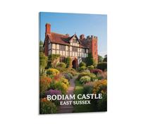 Bodiam Poster vintage sur toile Château du Sussex de l'Est - 40 x 60 cm - Décoration murale pour salon, chambre à coucher