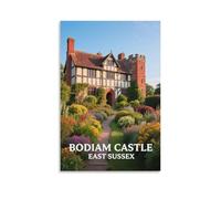 Bodiam Poster vintage sur toile Château du Sussex de l'Est - Décoration murale pour salon, chambre à coucher - 50 x 75 cm