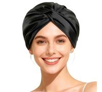 Bodiiwuliu Bonnet De Sommeil en 100% Soie de Mûrier, 22 Momme - Double Couche Bonnet de Nuit en Soie pour Femme Cheveux Longs ou bouclés, Confortable et Doux, pour Tous Types de Cheveux(Noir)