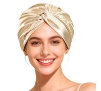 Bodiiwuliu Bonnet De Sommeil en 100% Soie de Mûrier, 22 Momme - Double Couche Bonnet de Nuit en Soie pour Femme Cheveux Longs ou bouclés, Confortable et Doux, pour Tous Types de Cheveux(Kaki)