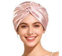 Bodiiwuliu Bonnet De Sommeil en 100% Soie de Mûrier, 22 Momme - Double Couche Bonnet de Nuit en Soie pour Femme Cheveux Longs ou bouclés, Confortable et Doux, pour Tous Types de Cheveux(Poudre)