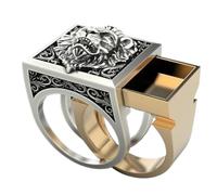 BODOBTF Bague tendance punk dominatrice tête de lion pour homme créatif stockage doigt lien jour amitié bijoux, 9, Agate