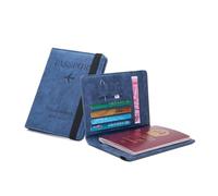 BODOBTF Couverture de passeport en cuir avec bande élastique pour homme et femme, bleu, Taille unique
