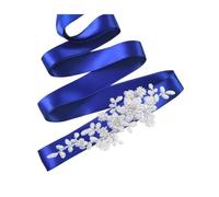 BODOBTF Élégante ceinture de mariée avec perles et fleurs - Accessoire de ceinture de mariage - Décoration de taille de robe de luxe, Ruban bleu roi, taille unique