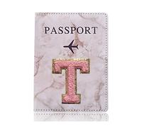 BODOBTF Étui de protection tendance pour passeport - Motif lettre brodée - Portefeuille - En cuir synthétique - Unisexe, A 1483 (T), Taille unique