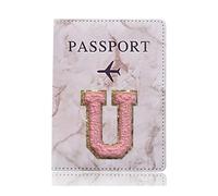BODOBTF Étui de protection tendance pour passeport - Motif lettre brodée - Portefeuille - En cuir synthétique - Unisexe, A 1484 (U), Taille unique