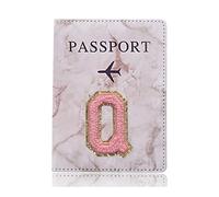 BODOBTF Étui de protection tendance pour passeport - Motif lettre brodée - Portefeuille - En cuir synthétique - Unisexe, A 1480 (Q), Taille unique