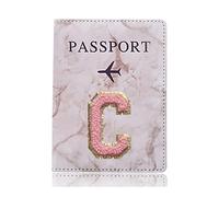 BODOBTF Étui de protection tendance pour passeport - Motif lettre brodée - Portefeuille - En cuir synthétique - Unisexe, A 1466 (C), Taille unique